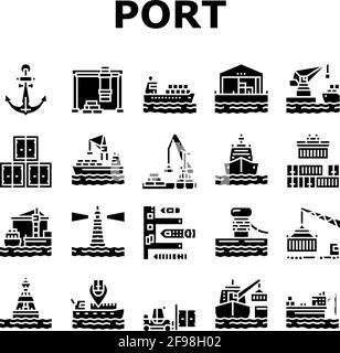 Container Port Tool Collection Icons Set Vector Stock Vektor