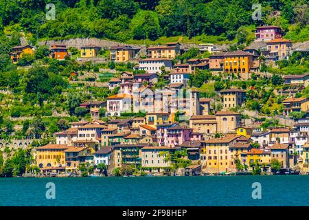 Uferpromenade des Dorfes Gandria in der Nähe von Lugano, Schweiz Stockfoto