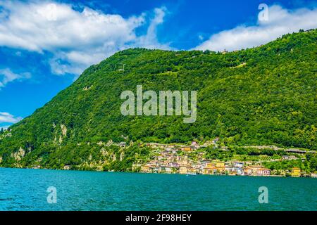 Uferpromenade des Dorfes Gandria in der Nähe von Lugano, Schweiz Stockfoto