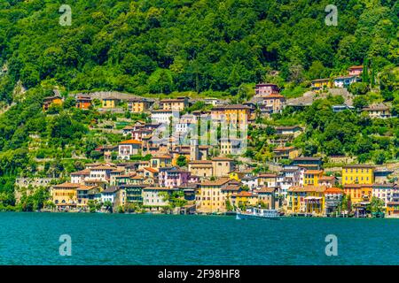 Uferpromenade des Dorfes Gandria in der Nähe von Lugano, Schweiz Stockfoto