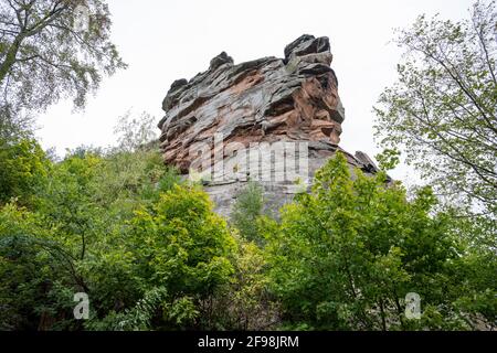 Deutschland, Rheinland-Pfalz, Schloss Trifels eine Felsenburg im Südpfälzerwald. Stockfoto