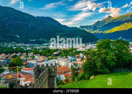 Luftaufnahme von Bellinzona, Schweiz Stockfoto