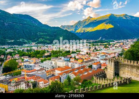 Luftaufnahme von Bellinzona, Schweiz Stockfoto