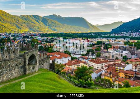 Luftaufnahme von Bellinzona, Schweiz Stockfoto