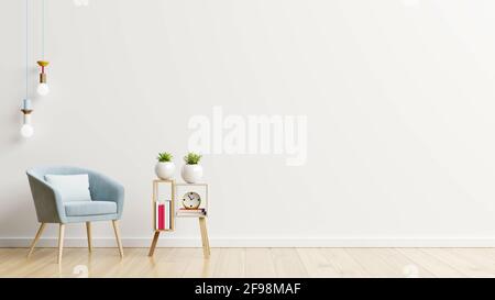 Weiße Wand mit Sessel im Wohnzimmer.3d-Rendering Stockfoto