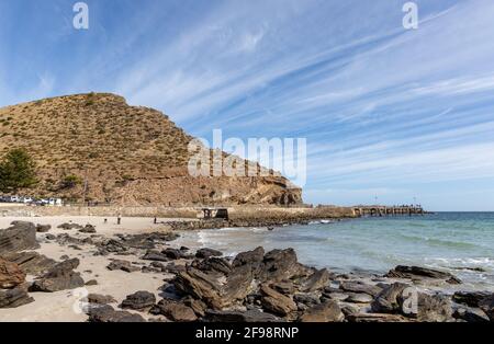 Der Strand und der Steg liegen im zweiten Tal in südaustralien Am 12. april 2021 Stockfoto