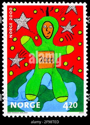 MOSKAU, RUSSLAND - 4. NOVEMBER 2019: Die in Norwegen gedruckte Briefmarke zeigt Millennium, Serie, um 2000 Stockfoto