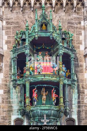 Glockenspiel, Neues Rathaus, München, Bayern, Deutschland, Europa Stockfoto