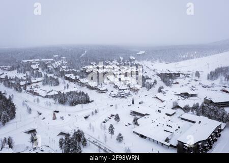 Levi Ski Town Winter Schneesturm 02 Stockfoto