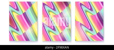 Set von Einbände mit abstraktem Muster. Psychedelischer Streifen in Regenbogenfarben. Vektor-3d-Illustration Stock Vektor