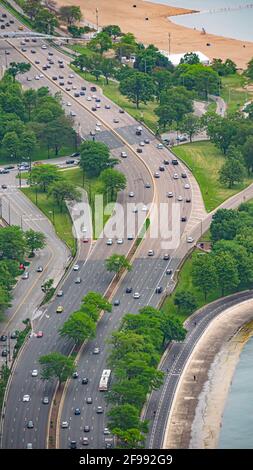 Lakeshore Drive und Strände in Chicago - CHICAGO, ILLINOIS - 11. JUNI 2019 Stockfoto