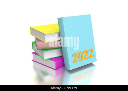 Neues Jahr 2022 Kreatives Designkonzept mit Büchern - 3D Gerendertes Bild Stockfoto