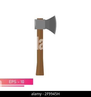 Eine Axt mit einem Holzgriff. Realistisches Design. Auf weißem Hintergrund. Werkzeuge für den Holzfäller und Förster. Flache Vektorgrafik. Stock Vektor