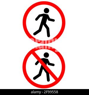 Verbot kein Fußgängerschild. Kein Zugang für Fußgänger Verbotssymbol. Kein Zugang für Fußgänger Symbol Verbot. Flacher Stil. Stockfoto