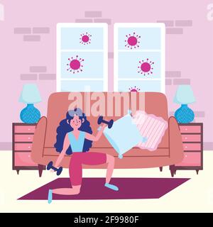 Mädchen Kurzhantel Sport zu Hause Stock Vektor