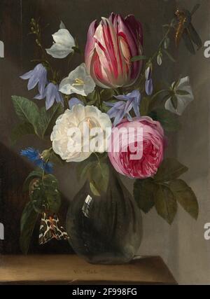 Rosen und eine Tulpe in einer Glasvase, c. 1650/1660. Stockfoto