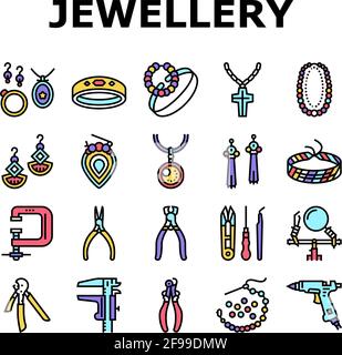Handgemachte Schmuck Sammlung Icons Set Vektor Stock Vektor