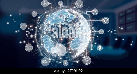 Masse durch ein Serveranschlusssystem verbunden. Globales Konzept der Verbindung und Kommunikation Stockfoto