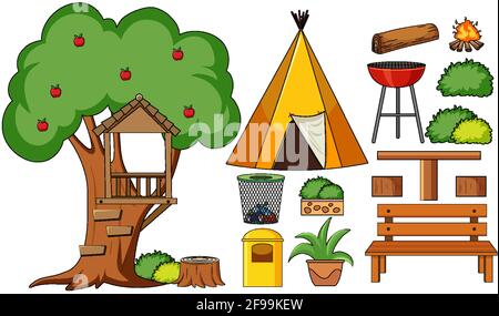 Satz von Camping-Objekte isoliert Illustration Stock Vektor