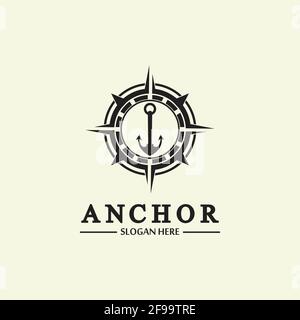 Anker Kompass Konzept Symbol Logo Vektor Illustration Design, Nautische Logo Vorlage. Flaches Design auf dem Hintergrund. Stock Vektor