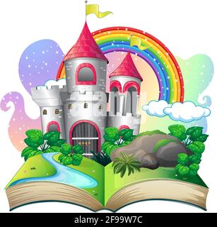 3D Pop-up-Buch mit Burg Märchen Thema Illustration Stock Vektor