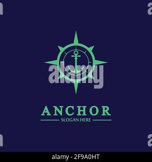 Anker Kompass Konzept Symbol Logo Vektor Illustration Design, Nautische Logo Vorlage. Flaches Design auf dem Hintergrund. Stock Vektor