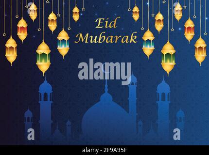 Eid Mubarak Hintergrund Vektor Illustration. Eid Mubarak Design für Grußkarte, Poster und Banner. Stock Vektor