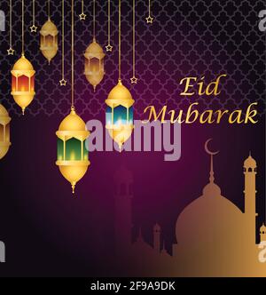 Eid Mubarak Hintergrund Vektor Illustration. Eid Mubarak Design für Grußkarte, Poster und Banner. Stock Vektor
