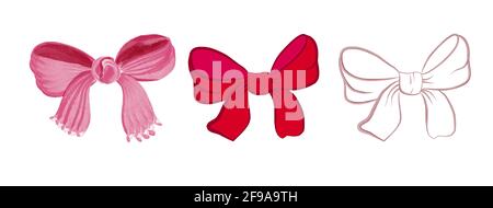 Set von dekorativen Bögen, Aquarell, Zeichnung, in Cartoon-Stil isoliert auf einem weißen Hintergrund. Elemente für Urlaubs- und Grußkarten, Banner und in Stock Vektor