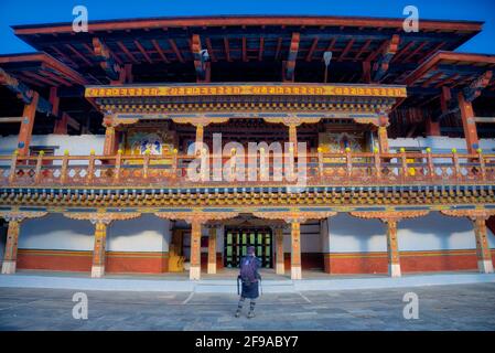 Sobald man in das Dochey kommt, das von der majestätischen Stupa und den atistischen Schnitzereien schockiert ist, kann man nicht umhin, jeden funkelnden Moment hier in @Punak zu ergattern Stockfoto