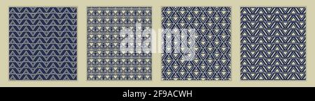 Nahtloses Dreieck-Muster. Beiges Ornament auf blauem Hintergrund. Trianlge Formen Vektordarstellung. Stock Vektor