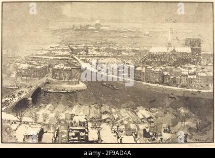 Paris unter Schnee, Blick von St.-Gervais (Paris sous la neige, vu du haut de St.-Gervaais), 1890. Stockfoto