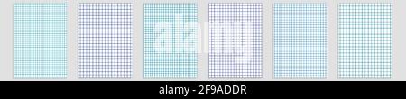 Rasterpapiersatz. Abstrakter quadratischer Hintergrund mit Farbgrafik. Geometrisches Muster für Schule, Tapete, Texturen, Notizbuch. Liniert blank A4 isoliert ein Stock Vektor