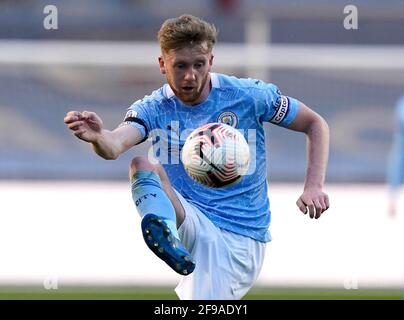 Manchester, England, 16. April 2021. Tommy Doyle von Manchester City während des Spiels der Professional Development League im Academy Stadium, Manchester. Bildnachweis sollte lauten: Andrew Yates / Sportimage Stockfoto