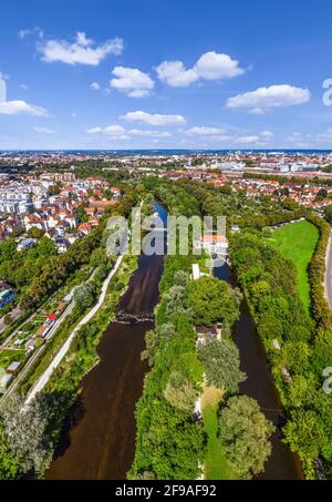 Luftaufnahme nach Augsburg - rund um Wertach und Rosenau Stockfoto