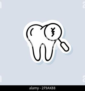 Aufkleber mit gerissenen Zähnen. Zahnmedizin und Medizin. Pflege von Zähnen, gebrochenen Zähnen und Hohlräumen. Vektor auf isoliertem Hintergrund. EPS 10. Stock Vektor