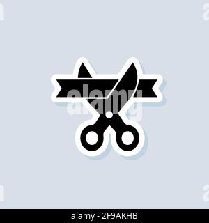 Großer Aufkleber zum Öffnen. Schere Schneideband. UI-Symbol. Öffnen Symbol in einfachem Design. Symbol für die Einweihung. Vektor auf isoliertem Hintergrund. EPS 10. Stock Vektor