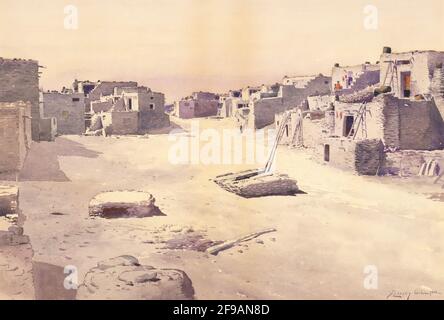 Straße im Pueblo von Oraibi, Tusayan, Arizona, 1888. Stockfoto