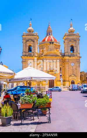 XAGHRA, MALTA, 7. JUNI 2017: Pfarrkirche von Xaghra in Gozo, Malta Stockfoto
