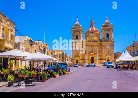 XAGHRA, MALTA, 7. JUNI 2017: Pfarrkirche von Xaghra in Gozo, Malta Stockfoto