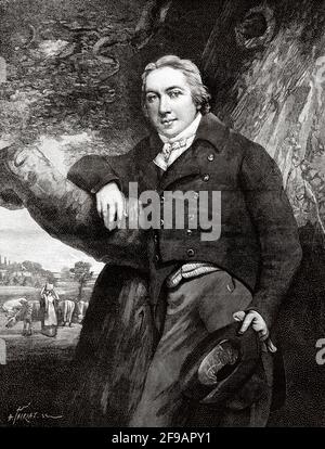 Porträt von Edward Jenner (1749-1823) war ein englischer Arzt und Wissenschaftler, der Pionierarbeit für das Konzept von Impfstoffen geleistet hat, einschließlich der Entwicklung des Pockenimpfstoffs, des weltweit ersten Impfstoffs. Alte, gravierte Illustration aus dem 19. Jahrhundert von La Nature 1889 Stockfoto