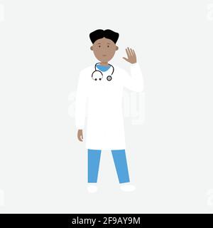 Vektordarstellung eines lächelnden afroamerikanischen Arztes Stock Vektor