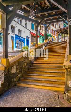 LAUSANNE, SCHWEIZ, 19. JULI 2017: Escaliers du Marche Staircase in Lausanne, Schweiz Stockfoto