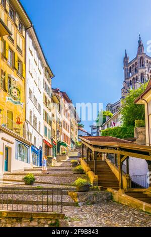 LAUSANNE, SCHWEIZ, 19. JULI 2017: Escaliers du Marche Staircase in Lausanne, Schweiz Stockfoto