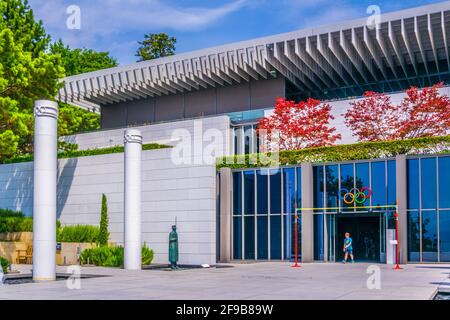 LAUSANNE, SCHWEIZ, 19. JULI 2017: Gebäude des Internationalen olympischen Museums in Lausanne, Schweiz Stockfoto