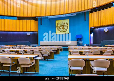 GENF, SCHWEIZ, 20. JULI 2017: Eine Versammlungshalle im Palast der Nationen - UN-Hauptquartier in Genf, Schweiz Stockfoto