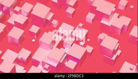 Rosa abstrakter Hintergrund aus Würfeln. 3D-Rendering. Stockfoto