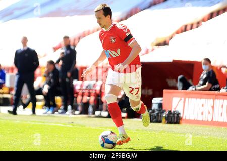 London, Großbritannien. April 2021. Liam Millar von Charlton Athletic während des Spiels in Aktion. EFL Skybet Football League One Match, Charlton Athletic gegen Ipswich Town im Valley in London am Samstag, den 17. April 2021. Dieses Bild darf nur für redaktionelle Zwecke verwendet werden. Nur zur redaktionellen Verwendung, Lizenz für kommerzielle Nutzung erforderlich. Keine Verwendung bei Wetten, Spielen oder Veröffentlichungen in einem Club/einer Liga/einem Spieler. PIC von Steffan Bowen/Andrew Orchard Sports Photography/Alamy Live News Credit: Andrew Orchard Sports Photography/Alamy Live News Stockfoto