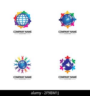 Welt comunity Logo mit Menschen und Globus Illustration Design-Vektor. Stock Vektor