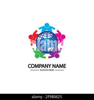 Welt comunity Logo mit Menschen und Globus Illustration Design-Vektor. Stock Vektor